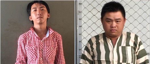 Vinh và Khoa đang bị công an bắt giữ. Ảnh: Khánh Trung.