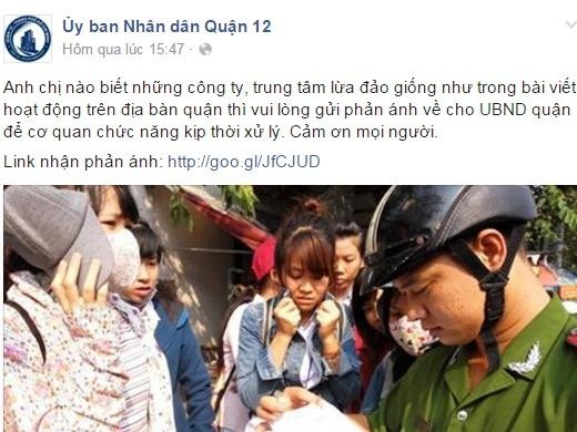 UBND quan 12 dang Facebook keu goi cung cap tin lua dao hinh anh