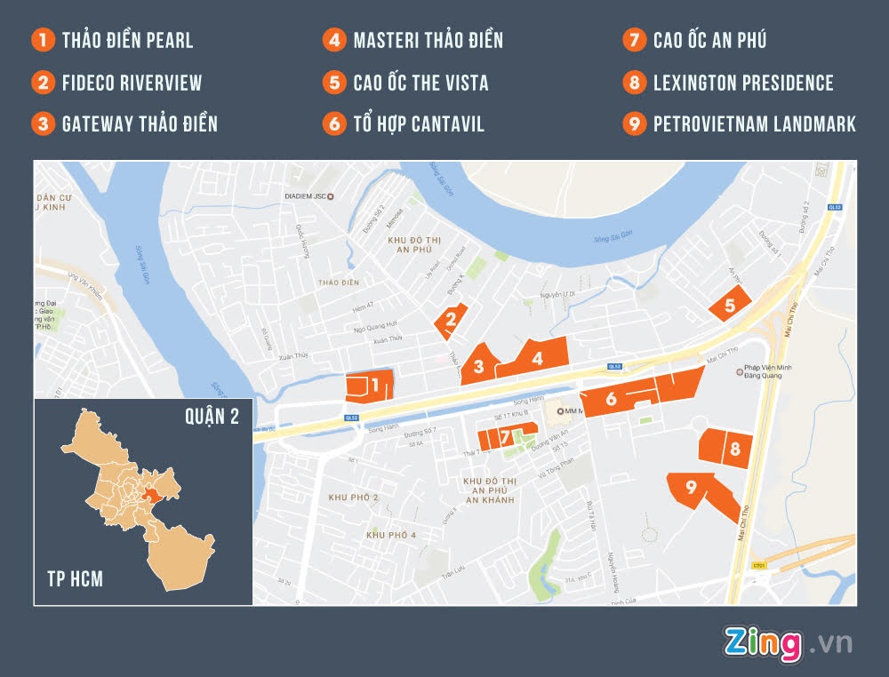 Dai cong truong tren duong Mai Chi Tho nhin tu tren cao hinh anh