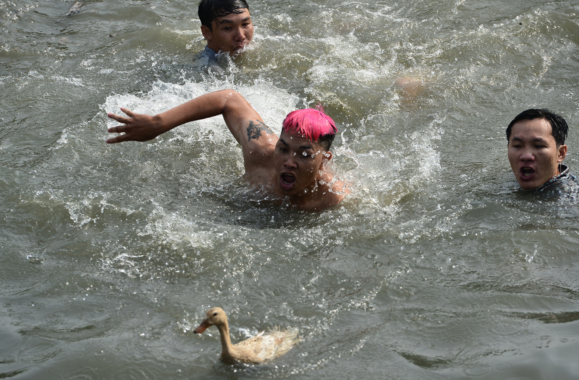 Lao xuong kenh bat vit trong le hoi vui nhon o mien Tay hinh anh