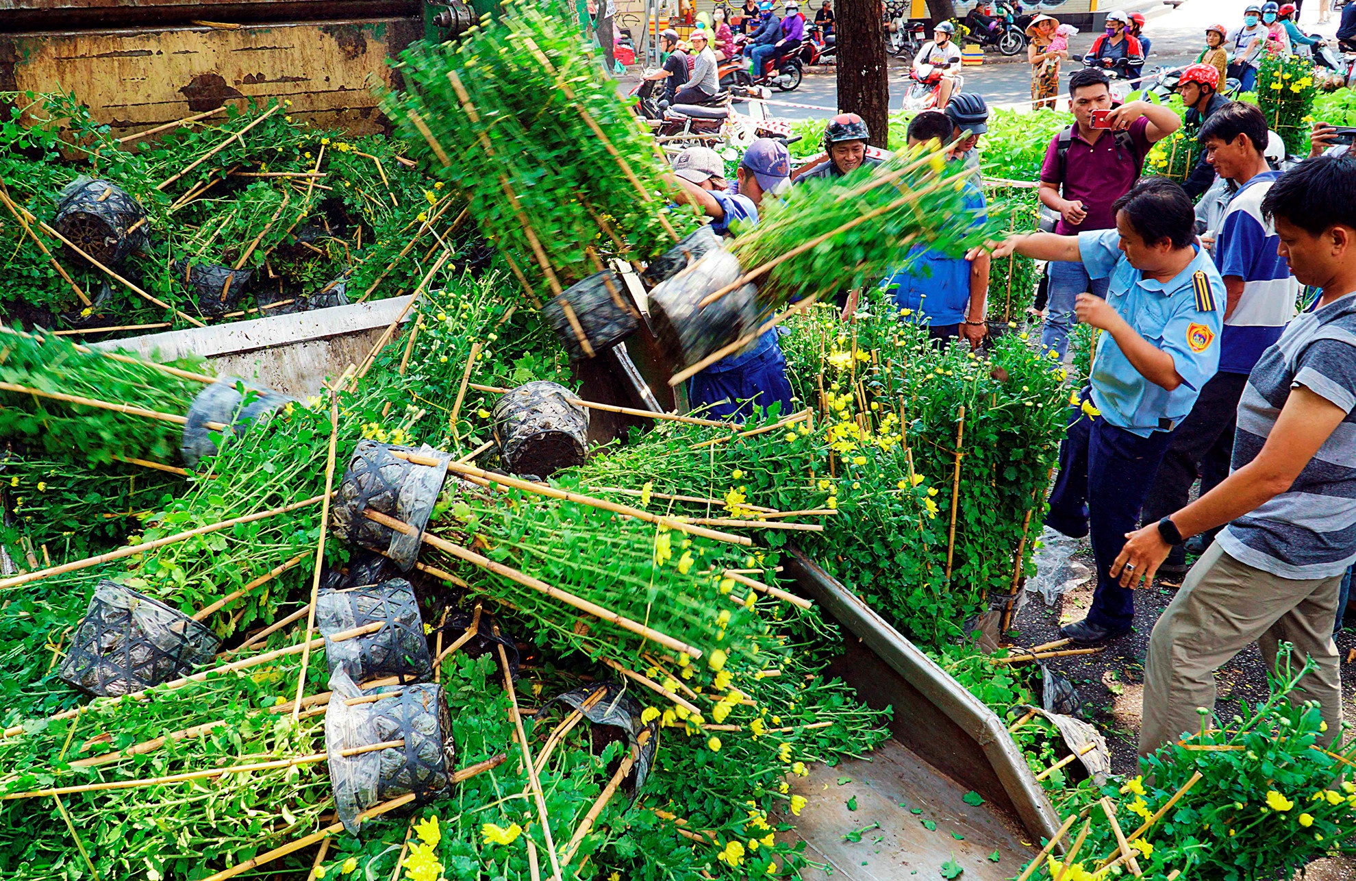 Dao, cuc bi vut bo vao xe rac trua 30 Tet o Sai Gon hinh anh