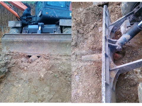 Phat hien qua bom khoang 100kg khi lam duong hinh anh