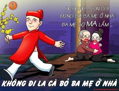 Tranh vui thanh nien nghiem tuc an Tet cua thay Khac Hieu hinh anh