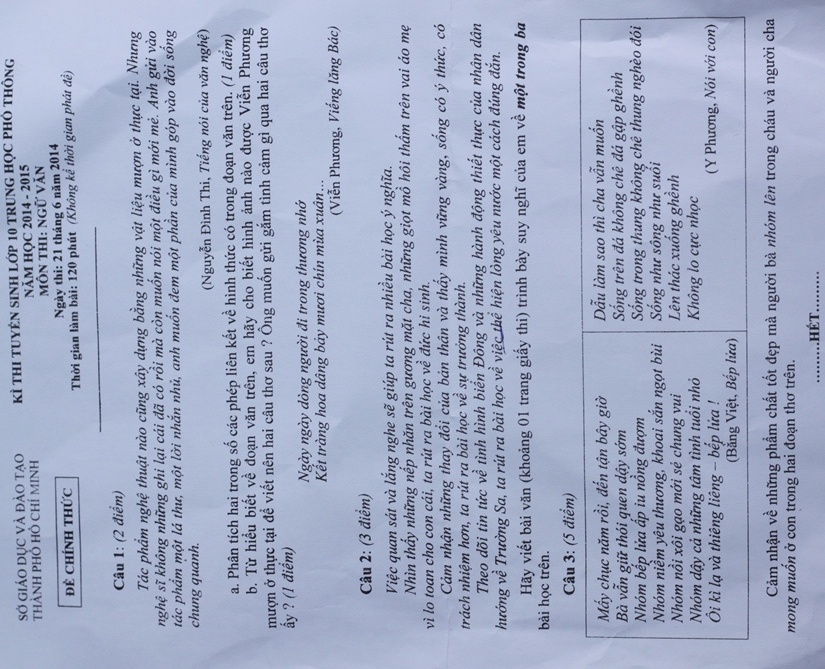 Đề thi văn lớp 10.