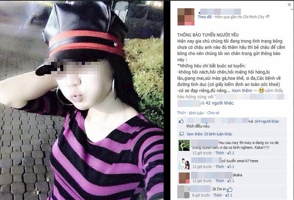 Status tuyển người yêu hài hước của cô gái.