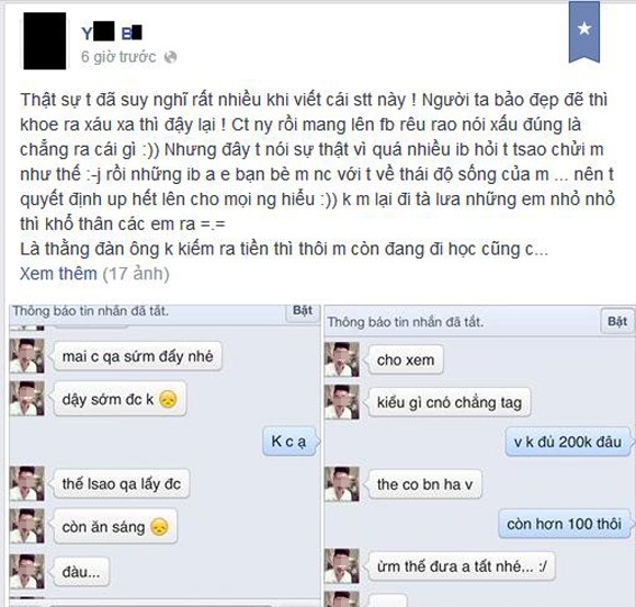 Status của Y.B rất dài kèm rất nhiều ảnh vạch tội người yêu cũ.