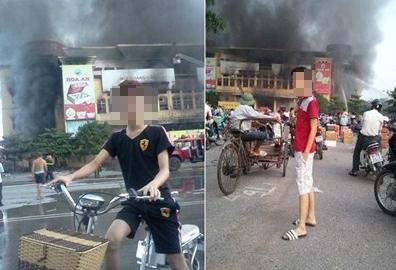 2 thanh nien tao dang truoc dam chay gay bat binh hinh anh