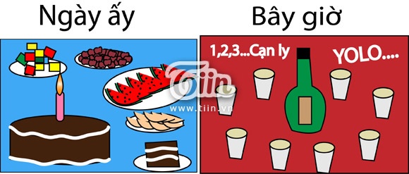Ngày ấy tiệc sinh nhật chỉ là hoa quả, bánh kẹo, nước ngọt. Giờ đây là rượu, bia, là 