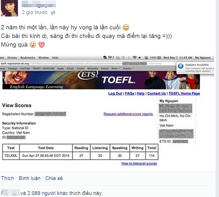 Bảng điểm của hot girl Mie.