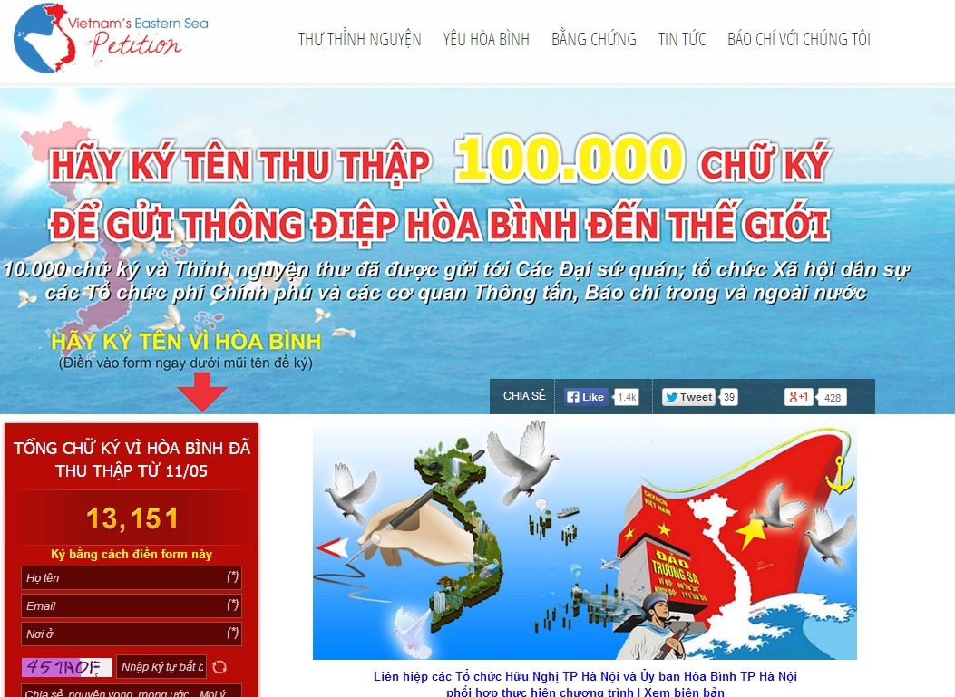 Hơn 13.000 chữ ký đã được thu thập kêu gọi hòa bình trên biển Đông.