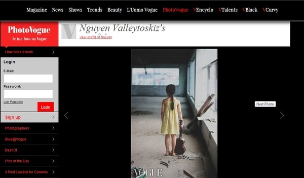 Trang cá nhân của Yến Nhi trên trang Vogue.it.