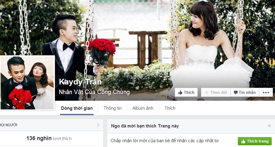 Ảnh đại diện và ảnh bìa trên fanpage của Trần Xuân Tiến được thay bằng ảnh cưới.