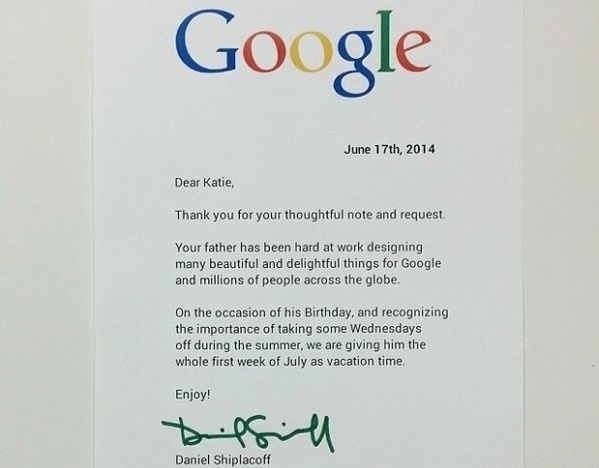 Lá thư trả lời từ sếp của bố Katie.