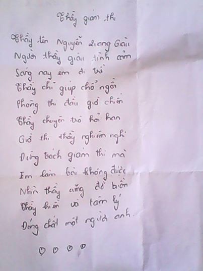 Bài thơ của thí sinh.