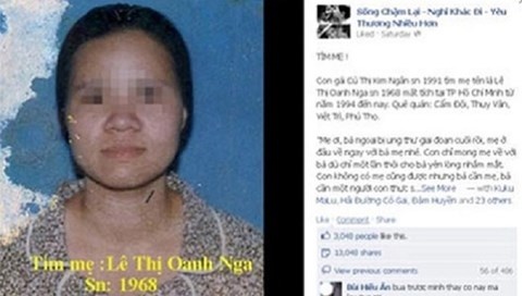 Ngân thông báo tìm mẹ.