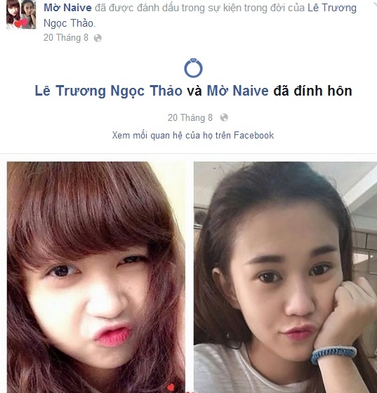 Mờ Naive và Ngọc Thảo kết đôi trên Facebook.