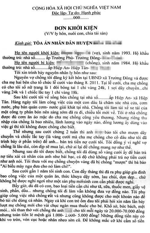 Lá đơn ly hôn đẫm nước mắt của Lành.