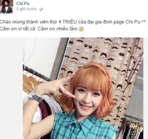 Chi Pu khoe Fanpage đạt 4 triệu like.