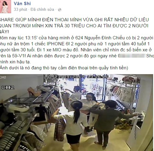 Hình ảnh Vân Shi đăng tải lên Facebook.