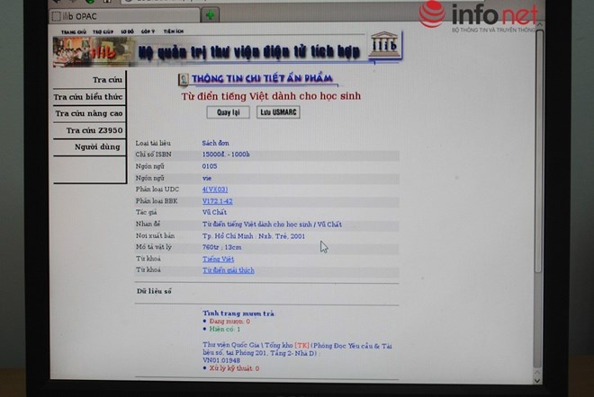 Cụ thể, “Từ điển tiếng Việt dành cho học sinh”, tác giả Vũ Chất, do Nhà xuất bản Trẻ phát hành năm 2001. Và Thư viện quốc gia hiện có 1 cuốn từ điển này, được đánh ký hiệu là VN01.01948.