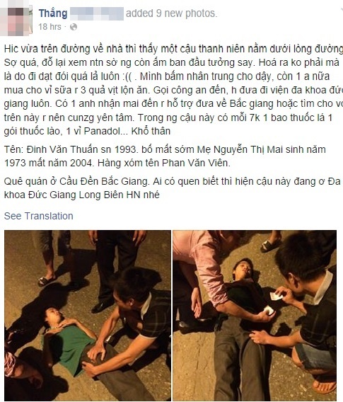 Chia sẻ của anh Thắng về cậu thanh niên bị ngất vì đói lả.
