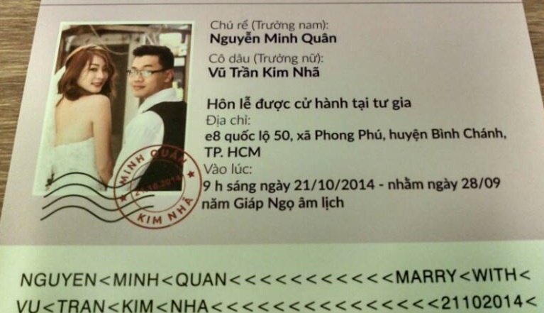 Thiệp cưới của Kim Nhã.