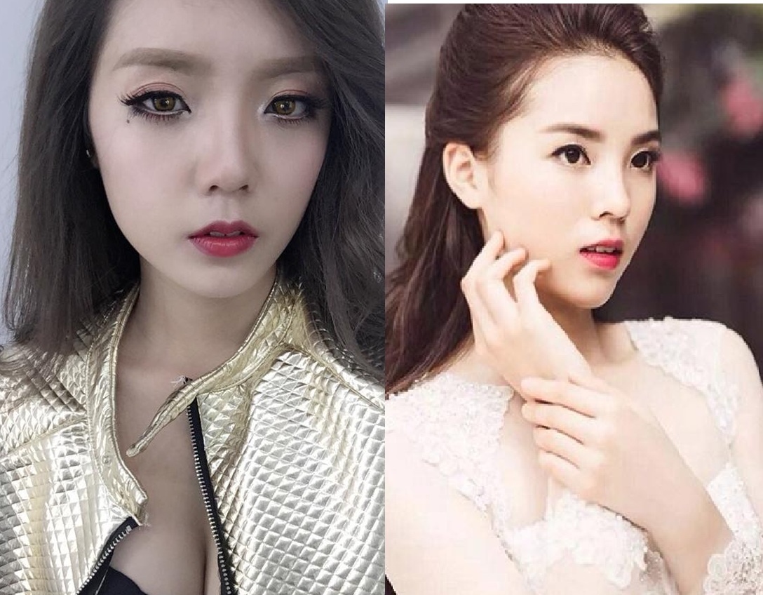 Nét tương đồng trên gương mặt của Á Hân (bên trái) và Kỳ Duyên (bên phải).
