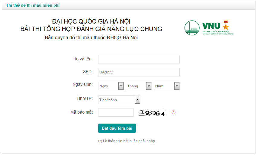 De thi dai hoc mau cua truong DH Quoc gia Ha Noi hinh anh