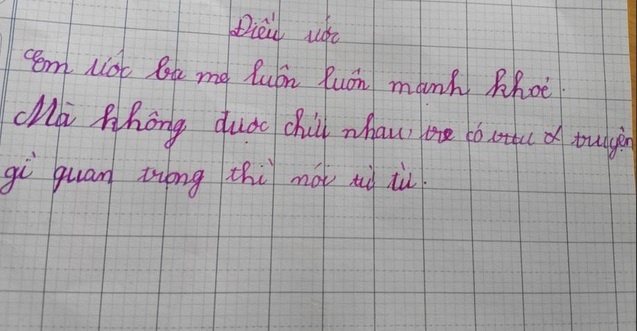 Cô giáo Đặng Thị Chung - chủ nhiệm lớp 2/10, trường tiểu học Bình Hòa, thị xã Thuận An, tỉnh Bình Dương ra đề bài về điều ước nhân dịp năm mới Ất Mùi. Học sinh Lê Nguyễn Thuận An viết: