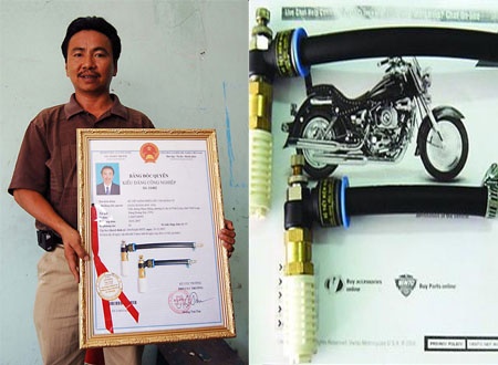 Đặng Hoàng Sơn cùng bộ tiết kiệm xăng xe máy.