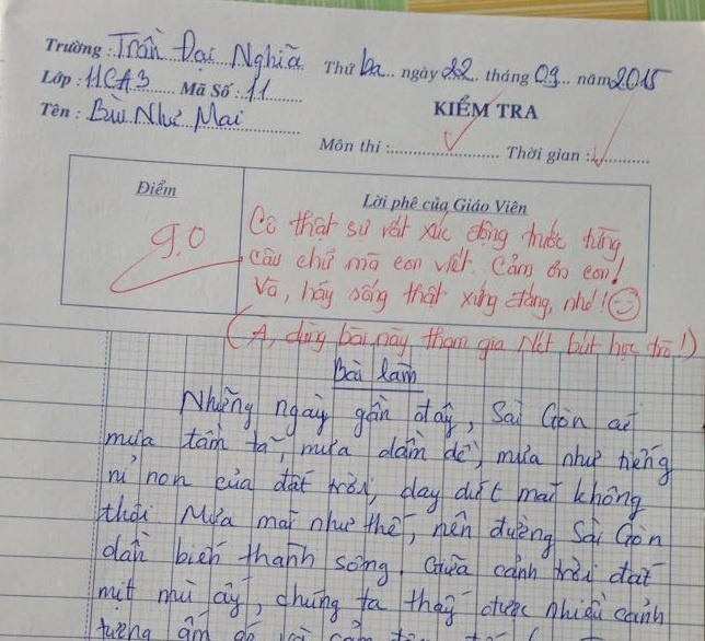 Ảnh chụp bài văn của học sinh.