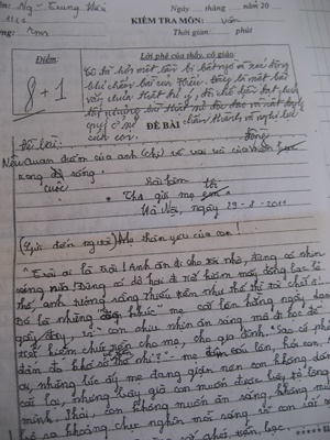 Bài văn gây xúc động của em Hiếu được viết từ năm 2011.