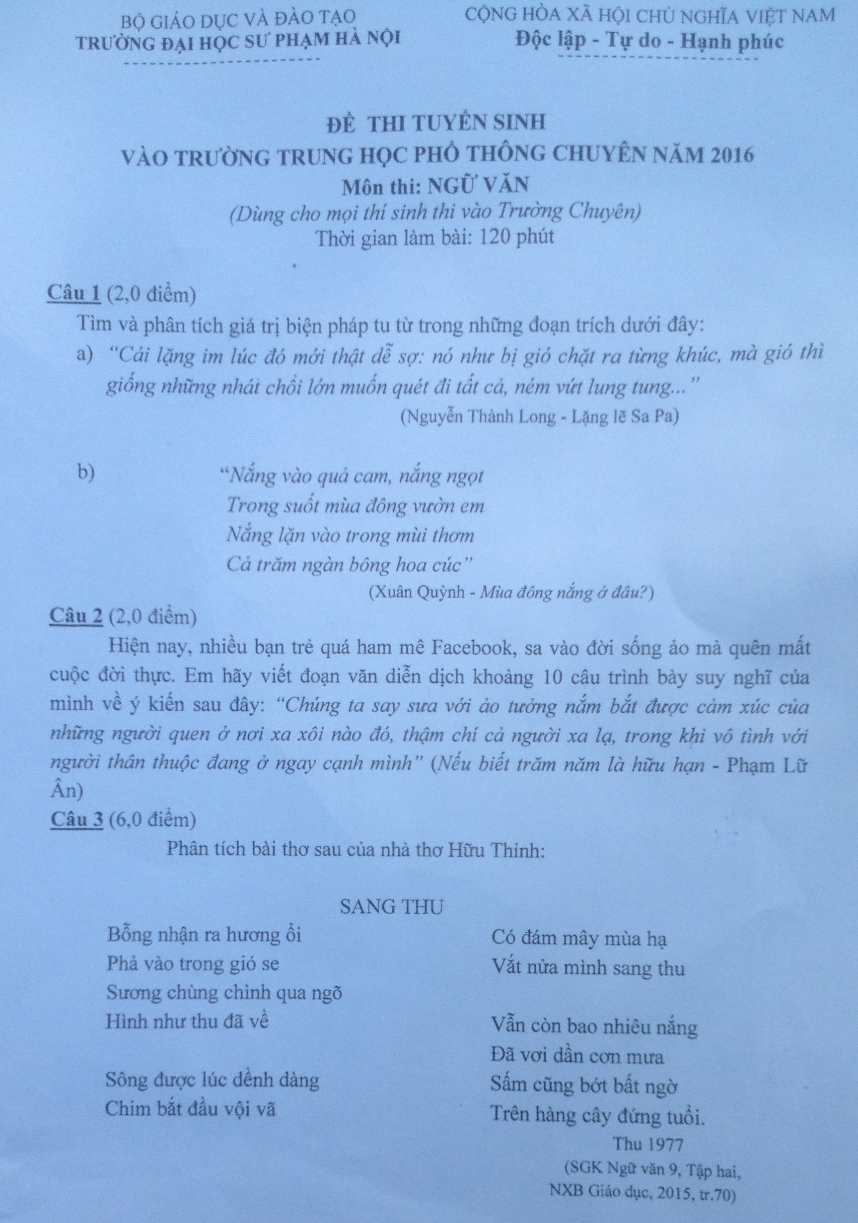 thi vào lớp 10 chuyên sư phạm ảnh 1 thi vao lop 10 chuyen su pham anh 1