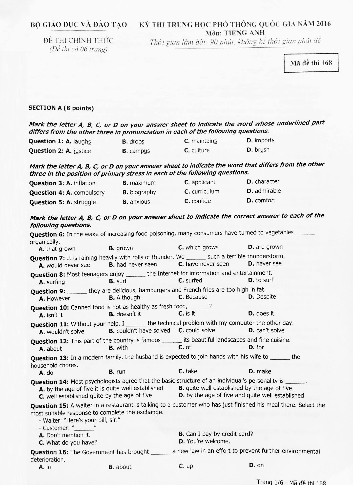 De thi Tieng Anh THPT quoc gia 2016 anh 2