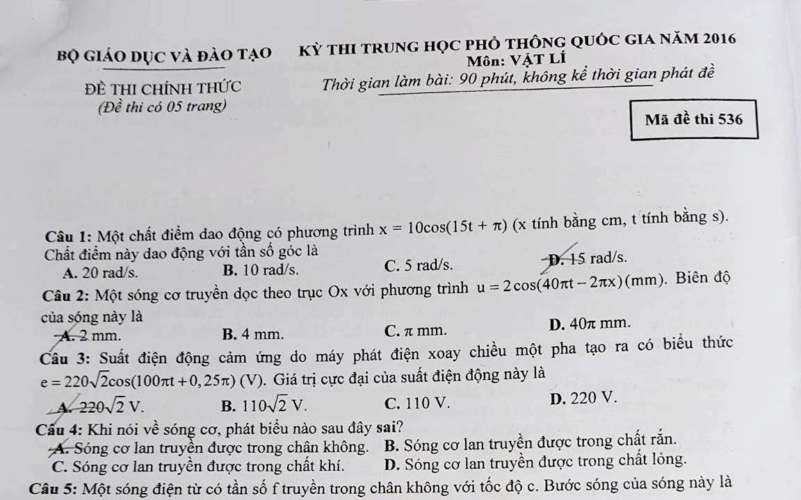 Bai giai, de thi mon Vat ly THPT quoc gia 2016 hinh anh