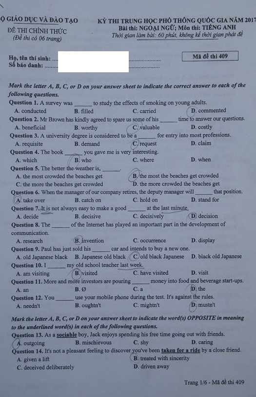 Dap an Tieng Anh 2017 anh 7