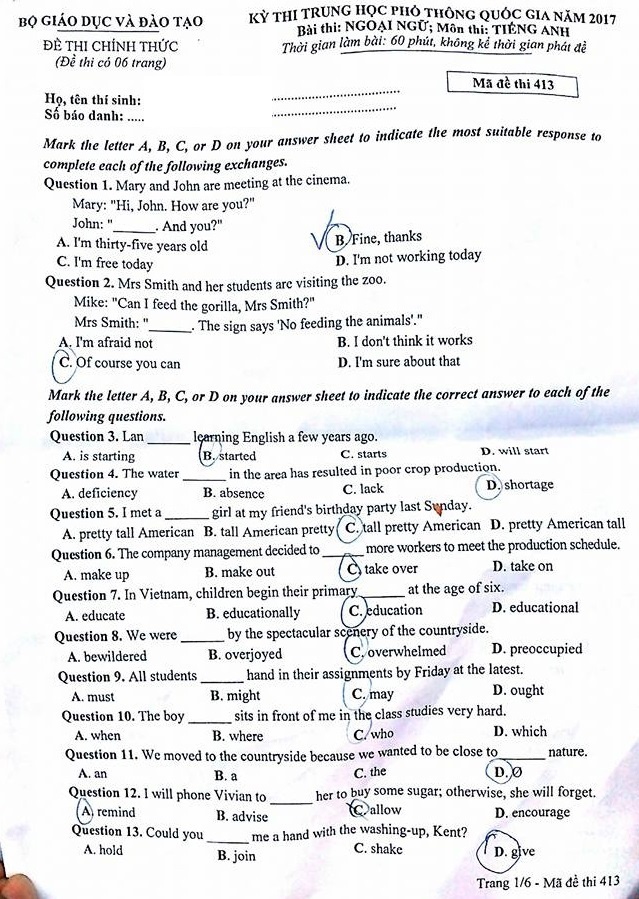 Dap an Tieng Anh 2017 anh 1