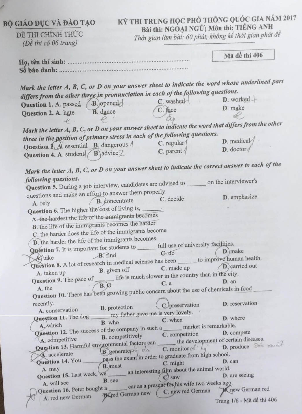 Dap an Tieng Anh 2017 anh 13