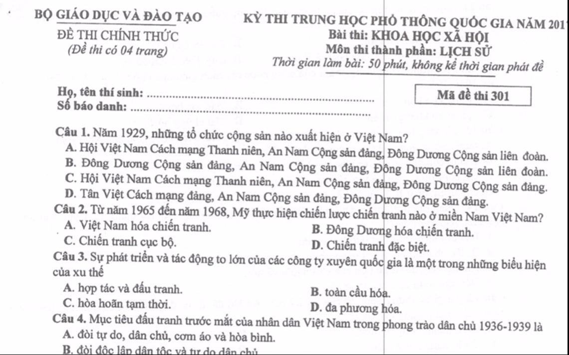 De thi, bai giai mon Lich su THPT quoc gia 2017 hinh anh