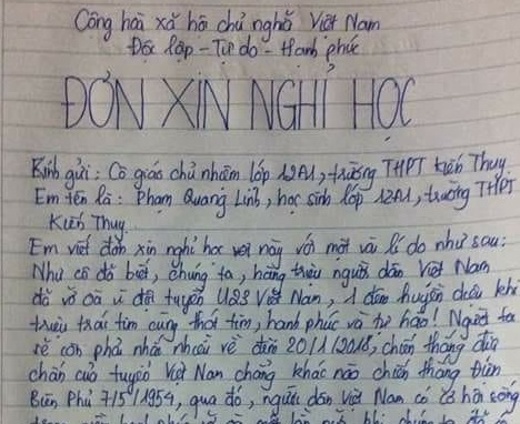 Nam sinh xin nghi hoc de xem doi tuyen U23 Viet Nam da ban ket? hinh anh