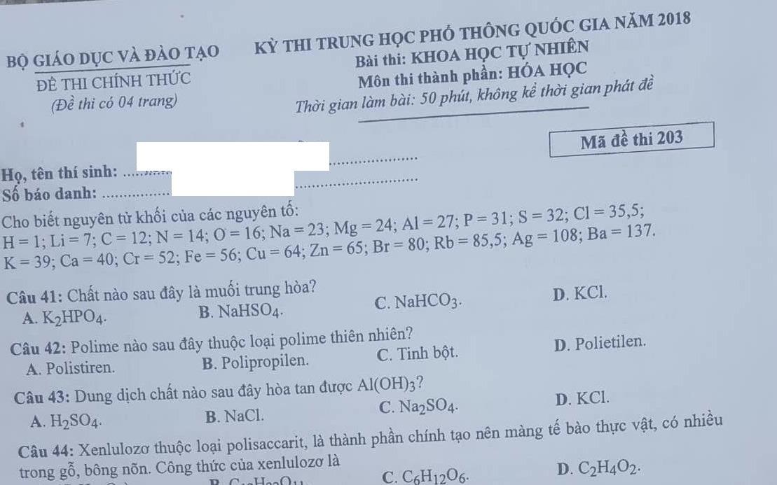 De thi Hoa hoc co khoang 10 cau cuoi rat kho hinh anh