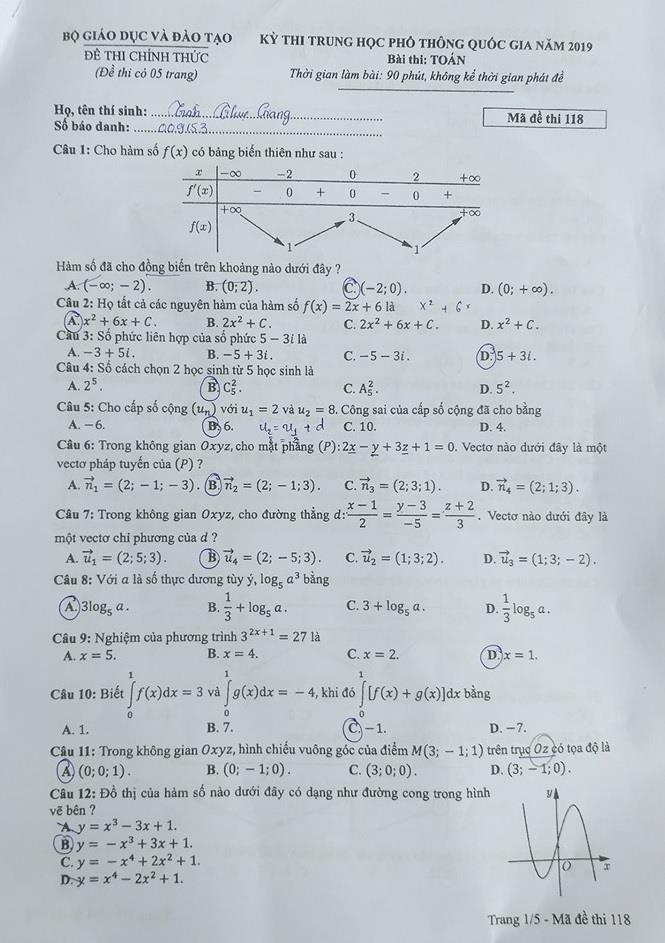đáp án bài thi môn toán  ảnh 1 dap an bai thi mon toan anh 1