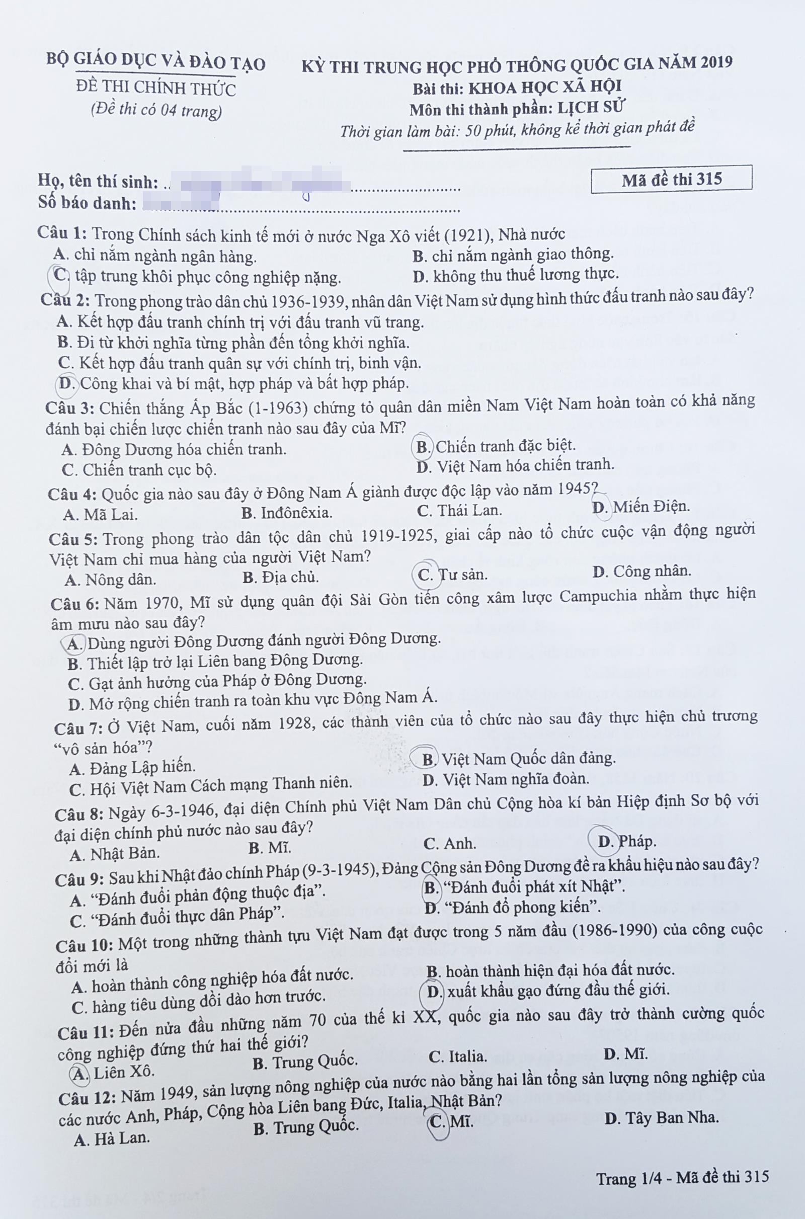 đáp án lịch sử thpt quốc gia 2019 ảnh 1 dap an lich su thpt quoc gia 2019 anh 1