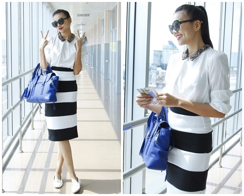 Thanh Hang dien soc ke noi bat o san bay Noi Bai hinh anh