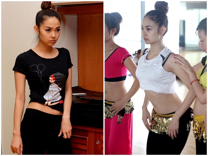 My nhan Viet khoe eo con kien trong phong tap hinh anh