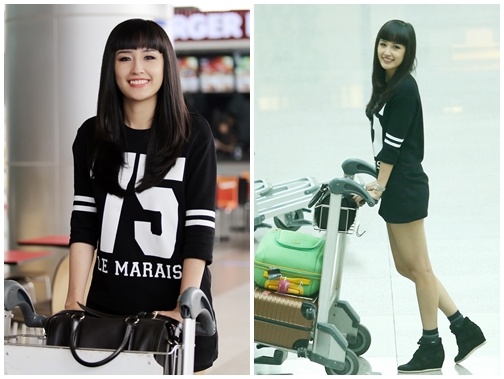 Mai Phuong Thuy mai ngo dien mot 'giau quan' o san bay hinh anh