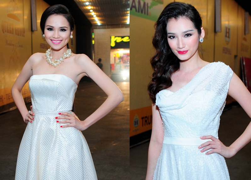 Truc Diem dien dam trang do ve trong treo voi Diem Huong hinh anh