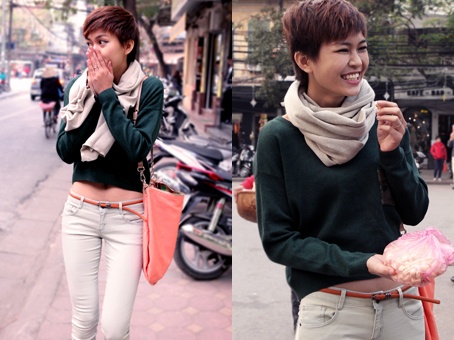 Mau Thanh Thuy ao mong khoe eo thon giua troi Ha Noi gio ret hinh anh