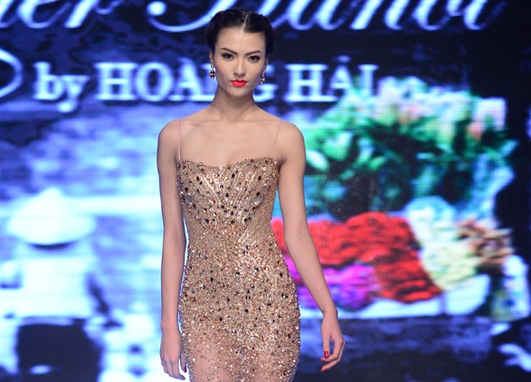 Hong Que dien vay xuyen thau goi cam lam vedette hinh anh