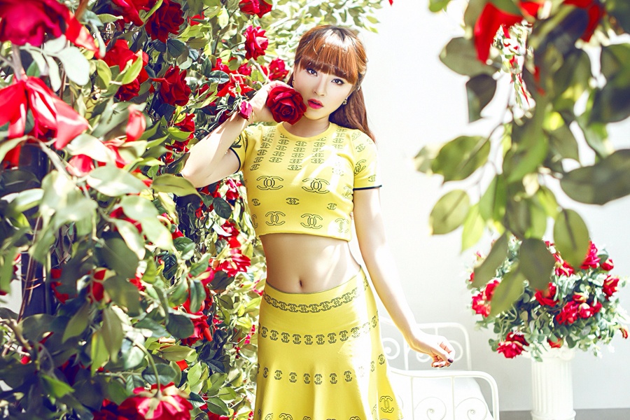 Hai Bang dien ao crop top khoe eo thon gon hinh anh